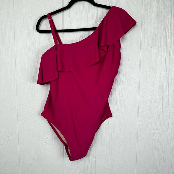 Kona Sol Periwinkle One Shoulder Modest Flattering One Piece Swimsuit Size 17 - Picture 2 of 6